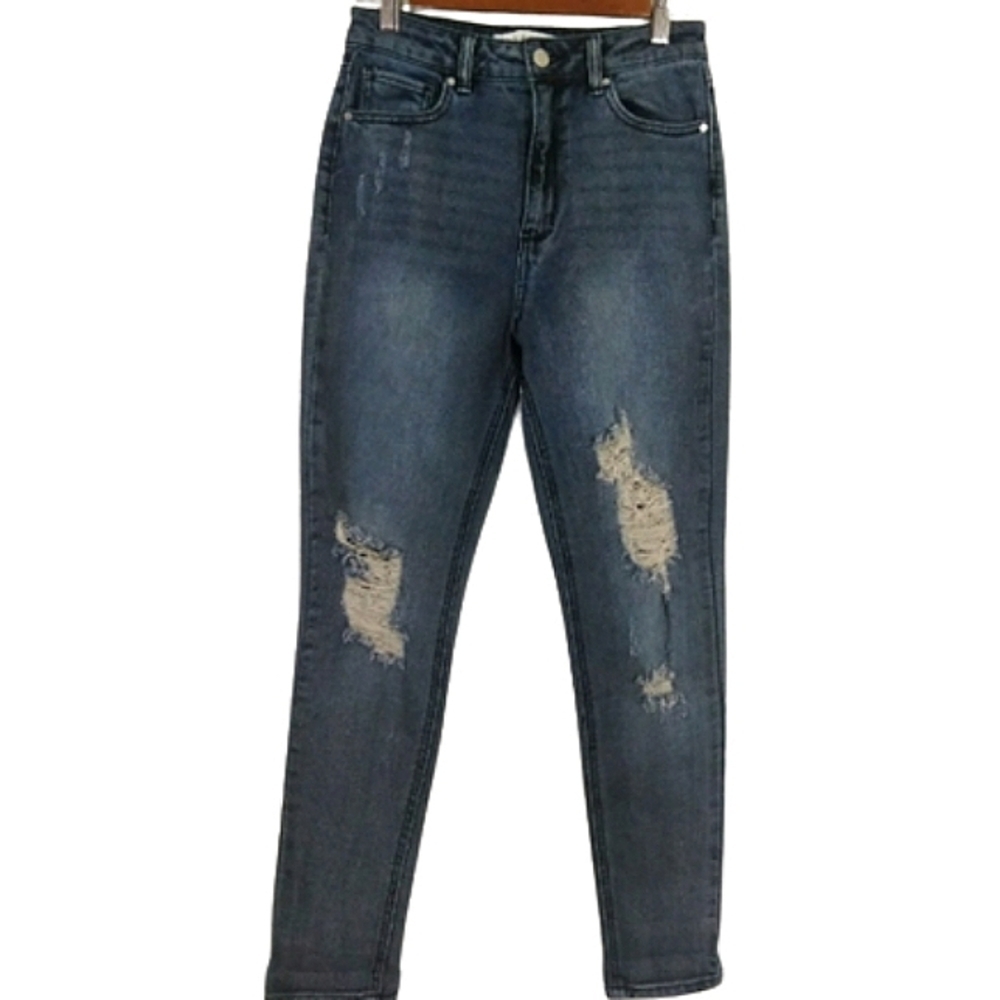 Tinseltown Distressed Denim High Waist Skinny Casual Back to School Blue Jeans